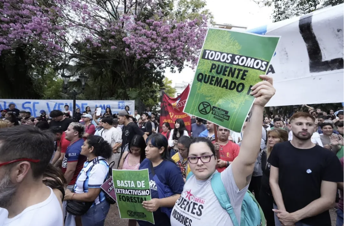 A photo of a large number of people participating in a political march. Some of them hold signs or banners.